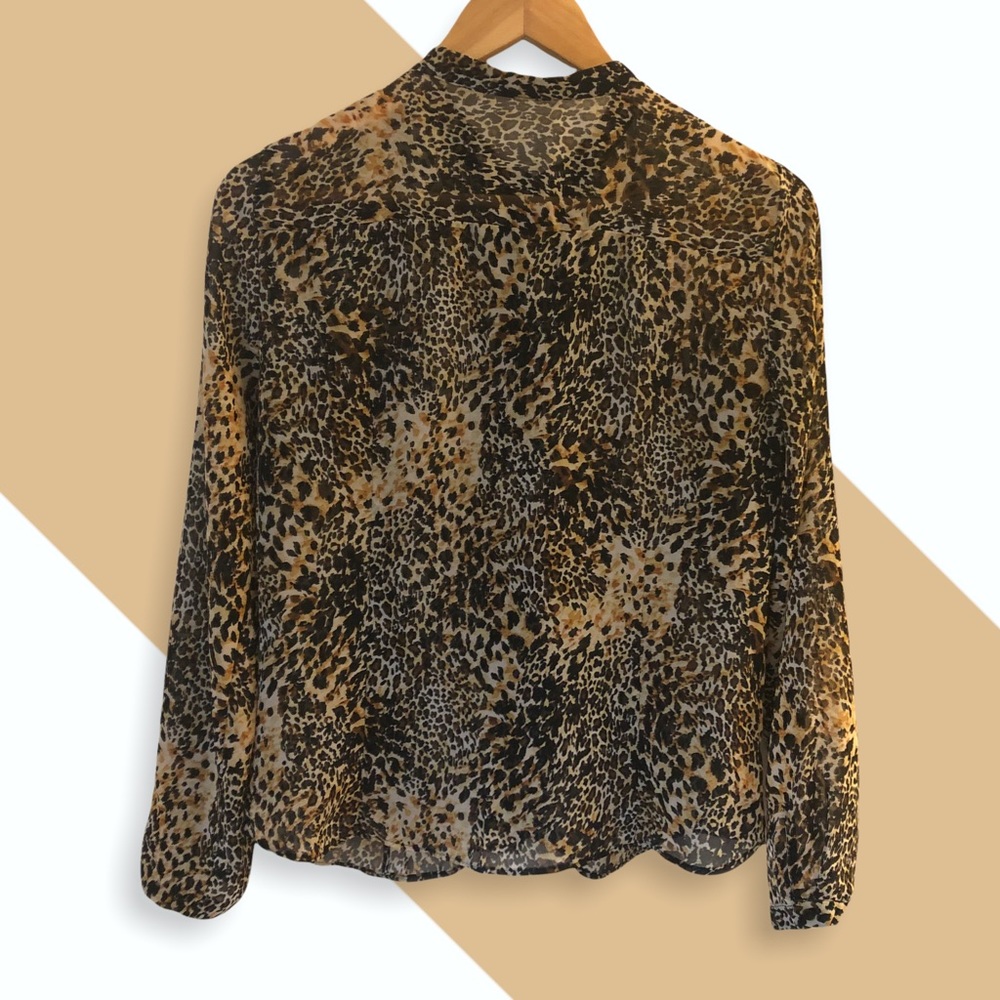 Zara Leopard Ruffle Pleat Long sleeve blouse - Picture 5 of 7
